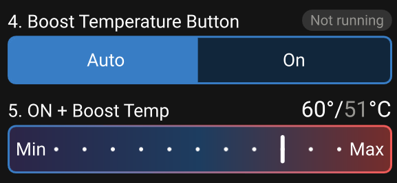 Boost Temperature button and On plus Boost temperature slider.